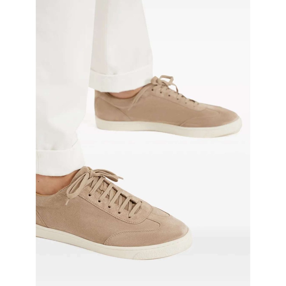 Brunello Cucinelli Suede Almond Toe Lace Up Low Top Sneakers Tan Size 41 US 8